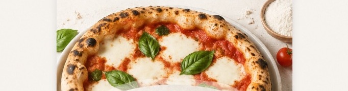 Margherita al forno, con mozzarella, basilico e cornicione leopardato